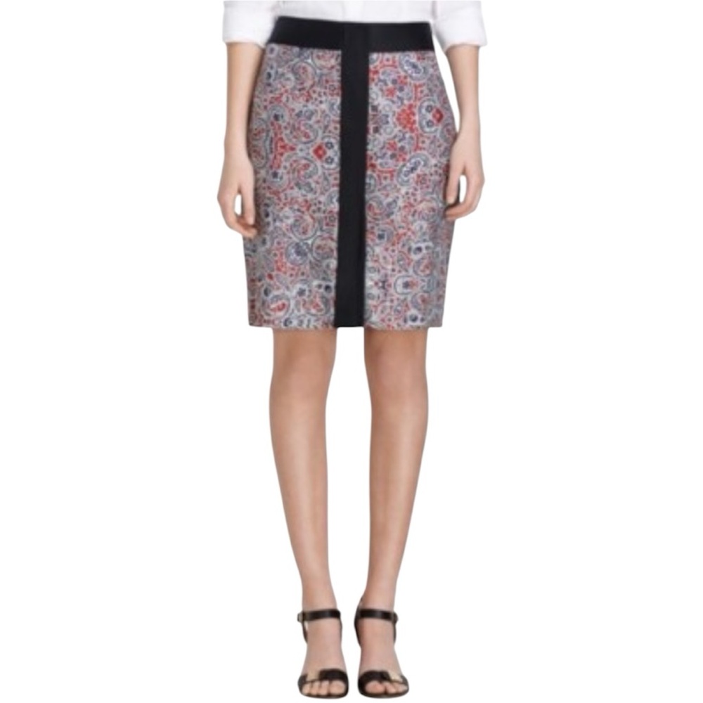 Brooks Brothers Silk Navy and Red Paisley Print Skirt Corpcore Office Luxury